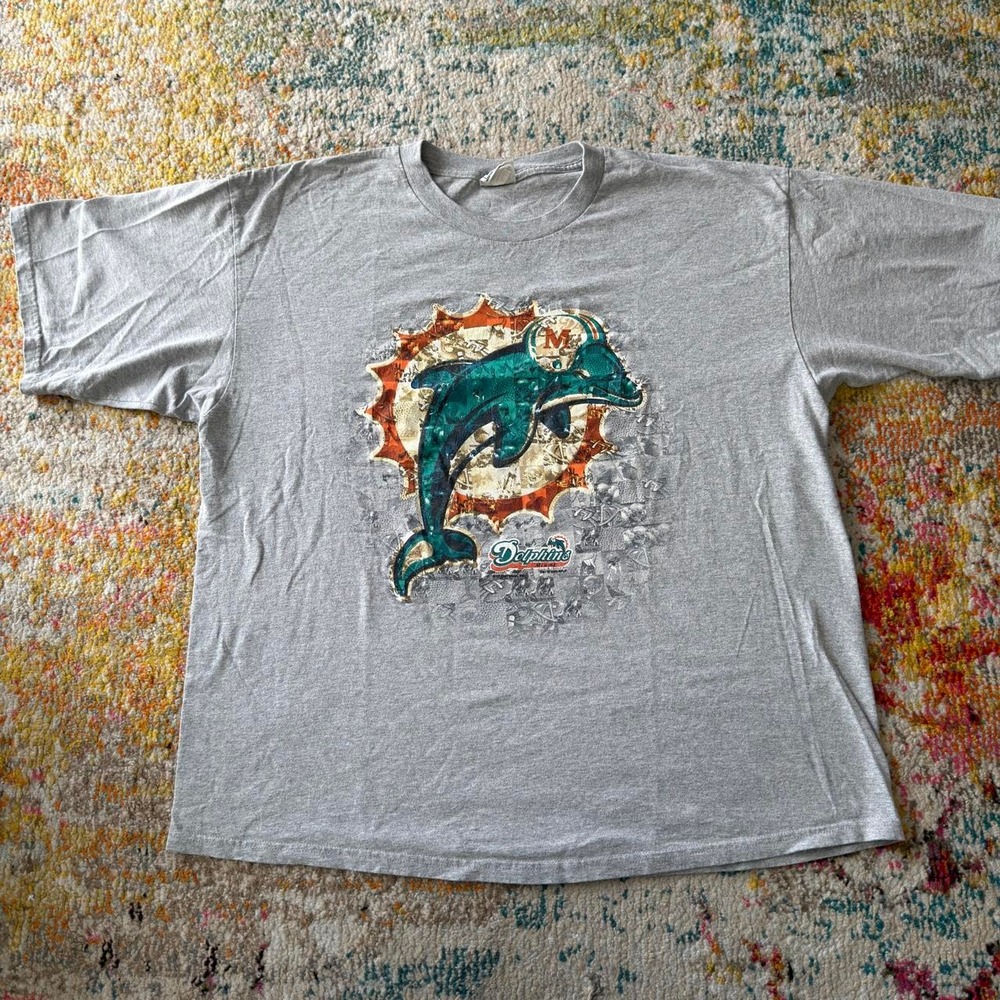 Vintage Y2K Miami Dolphins Graphic T Shirt XXL Heather Grey NFL Football